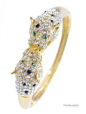 Twin Lion Cuff Bracelet Bangle Rhinestone Alloy Jewelry